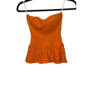 Deb Orange‎ Eyelet Peplum Strapless Top Junior Size Small Summer Beach Vacation